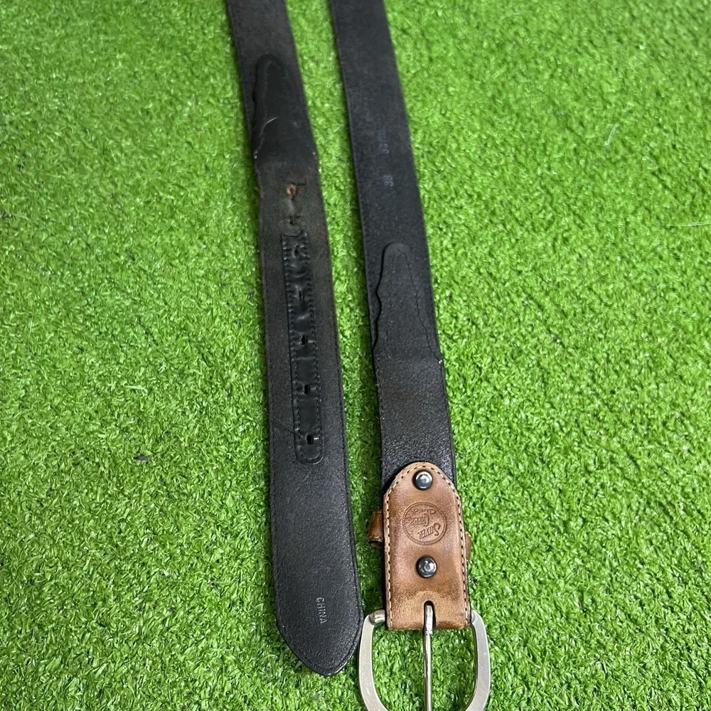Vintage Silver Creek Leather Belt Size 42 Western Black Brown‎ Silver Buckle